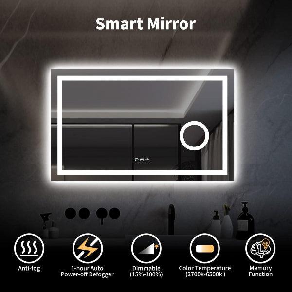 LED Mirror, Vanity Mirror, Wall Mounted Bathroom Mirror with 3X Magnifying Makeup Mirror, 3 Colors Adjustable Dimmable, Shatter-Proof, Anti-Fog - MIRRORONS