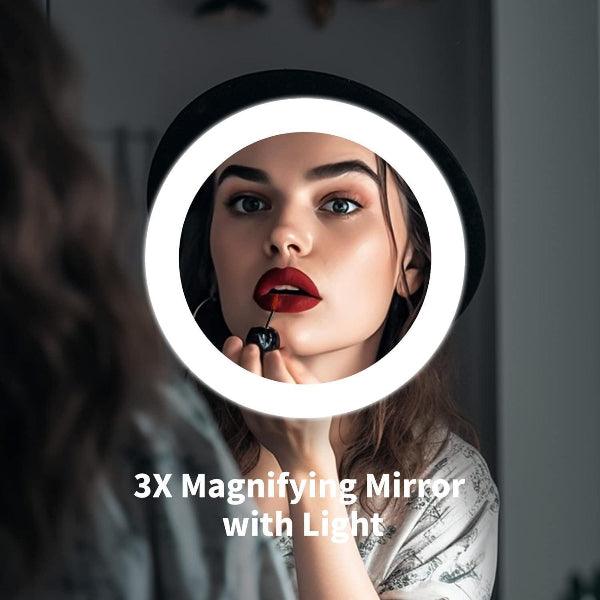 LED Mirror, Vanity Mirror, Wall Mounted Bathroom Mirror with 3X Magnifying Makeup Mirror, 3 Colors Adjustable Dimmable, Shatter-Proof, Anti-Fog - MIRRORONS