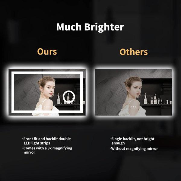 LED Mirror, Vanity Mirror, Wall Mounted Bathroom Mirror with 3X Magnifying Makeup Mirror, 3 Colors Adjustable Dimmable, Shatter-Proof, Anti-Fog - MIRRORONS