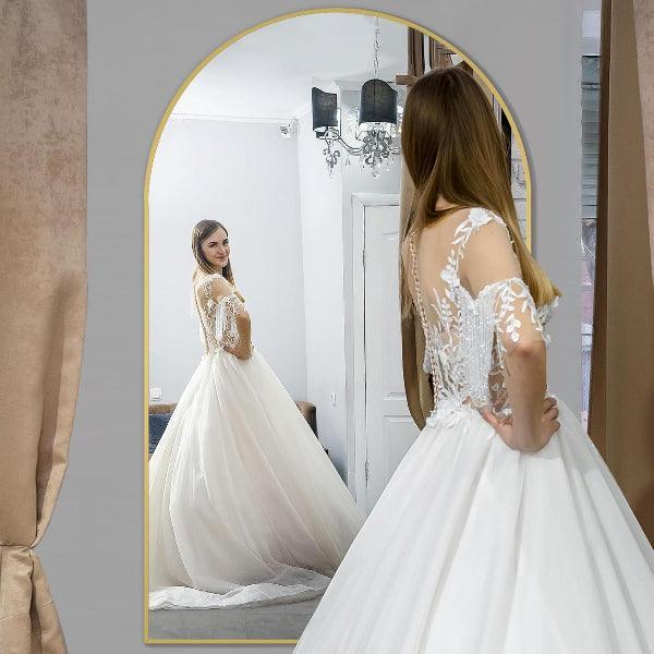 MELOMOIR Arched Full Length Mirror, Oversized Floor Mirror Freestanding, Large Full Body Mirror for Bedroom Living Room, Gold Mirror Full Length with Tempered Glass, Wall Mirror Full Length - MIRRORONS