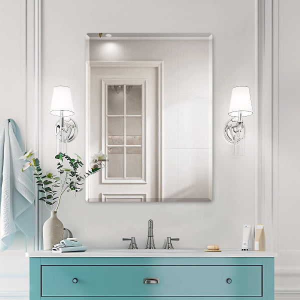 Beveled Mirror, Wall Mirror, Frameless Rectangle Bathroom Mirror with Beveled Edge, Hangs Horizontally or Vertically. Rounded Corner Tempered Mirror - MIRRORONS