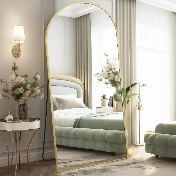 MELOMOIR Large Arched Mirror - Full Length, Extra Large Floor Mirror for Bedroom, Living Room, Gym - Hanging or Leaning - Gold Frame - MIRRORONS
