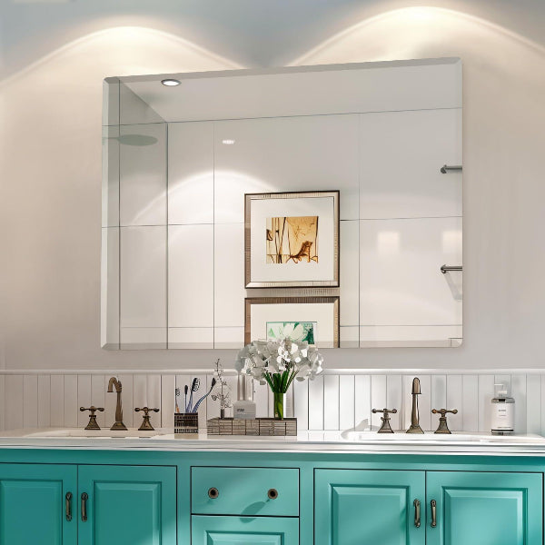 Beveled Mirror, Wall Mirror, Frameless Rectangle Bathroom Mirror with Beveled Edge, Hangs Horizontally or Vertically. Rounded Corner Tempered Mirror - MIRRORONS
