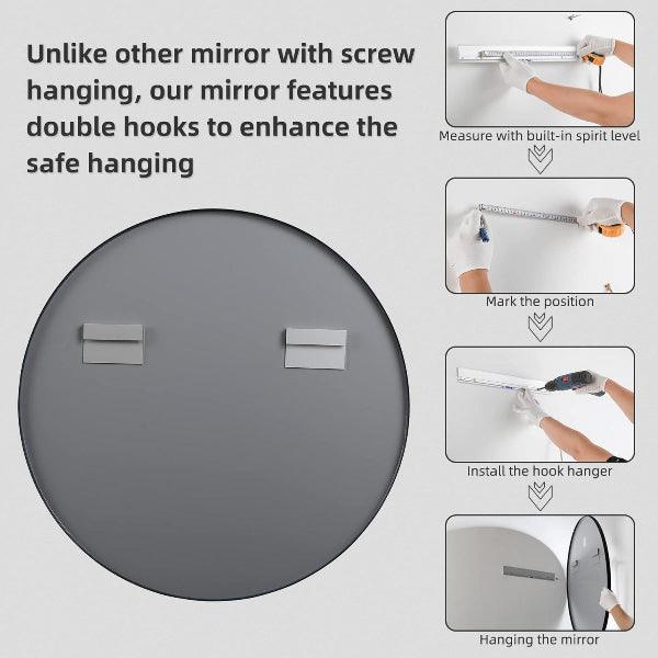 Black Round Mirror, Bathroom Mirrors Shatterproof Round Mirror, Metal Frame Vanity Mirror for Living Room Bedroom Entryways, Copper-Free Mirror - MIRRORONS
