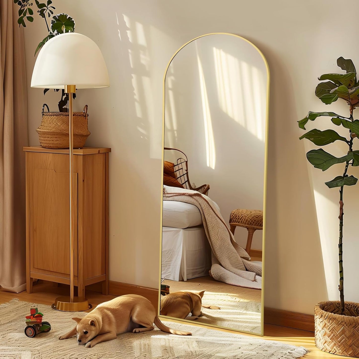 MIRRMUSE Large Arched Mirror - Full Length, Extra Large Floor Mirror for Bedroom, Living Room, Gym - Hanging or Leaning - Gold Frame