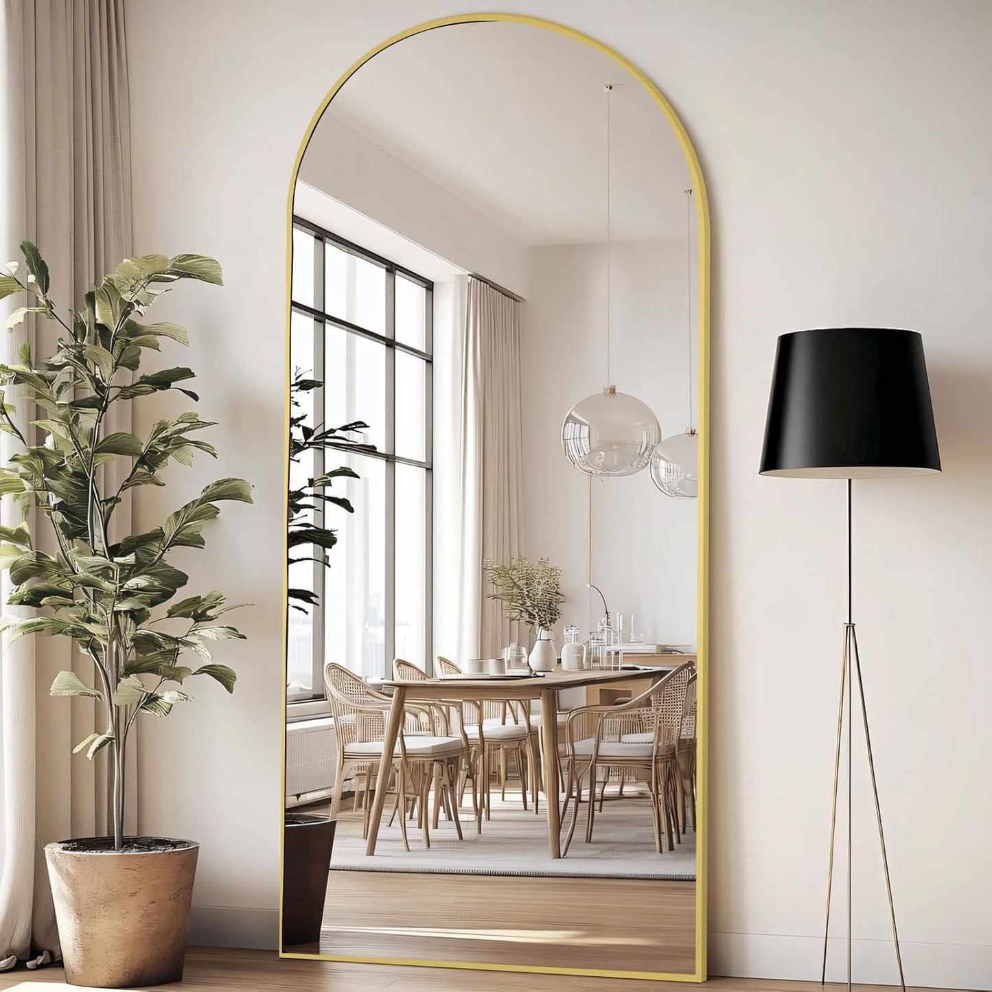 MIRRMUSE Large Arched Mirror - Full Length, Extra Large Floor Mirror for Bedroom, Living Room, Gym - Hanging or Leaning - Gold Frame