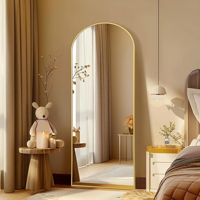 MIRRMUSE Large Arched Mirror - Full Length, Extra Large Floor Mirror for Bedroom, Living Room, Gym - Hanging or Leaning - Gold Frame