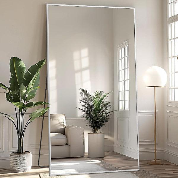 MELOMOIR Oversized Floor Mirror, Free Standing Leaning or Hanging, Suitable for Bedroom Living Room Home Gym Cloakroom, Thin Aluminum Frame, Tempered Glass, Silver - MIRRORONS