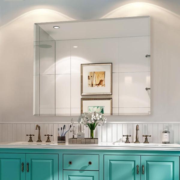 Beveled Mirror, Wall Mirror, Frameless Rectangle Bathroom Mirror with Beveled Edge, Hangs Horizontally or Vertically. Rounded Corner Tempered Mirror - MIRRORONS