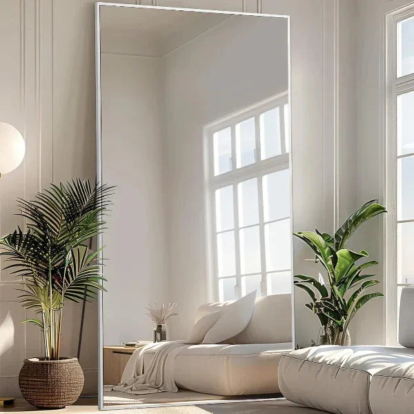 MELOMOIR Oversized Floor Mirror, Free Standing Leaning or Hanging, Suitable for Bedroom Living Room Home Gym Cloakroom, Thin Aluminum Frame, Tempered Glass, Silver - MIRRORONS