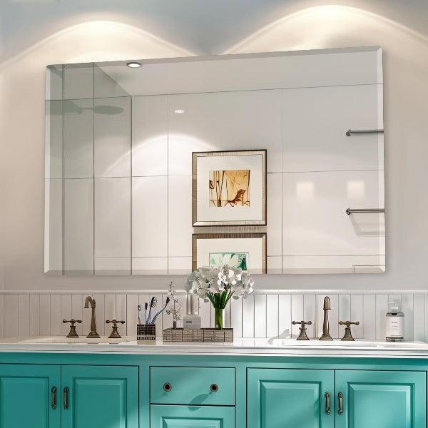 Beveled Mirror, Wall Mirror, Frameless Rectangle Bathroom Mirror with Beveled Edge, Hangs Horizontally or Vertically. Rounded Corner Tempered Mirror - MIRRORONS