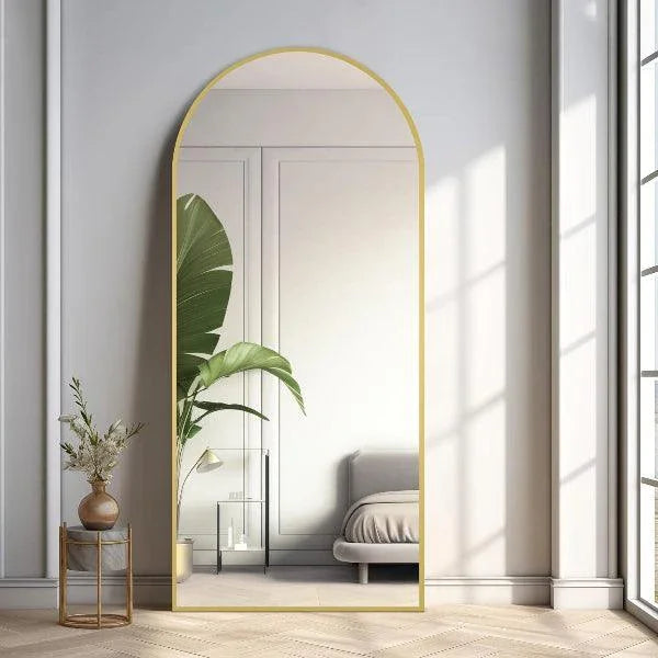 MELOMOIR Large Arched Mirror - Full Length, Extra Large Floor Mirror for Bedroom, Living Room, Gym - Hanging or Leaning - Gold Frame - MIRRORONS