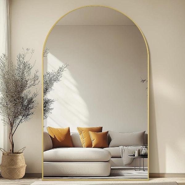 MELOMOIR Arched Full Length Mirror, Oversized Floor Mirror Freestanding, Large Full Body Mirror for Bedroom Living Room, Gold Mirror Full Length with Tempered Glass, Wall Mirror Full Length - MIRRORONS