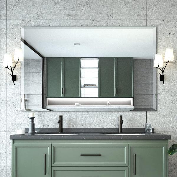 Beveled Mirror, Bathroom Mirrors for Wall, Frameless Rectangle Bathroom Mirror with Beveled Edge, Hangs Horizontally or Vertically, Upgraded Packing - MIRRORONS