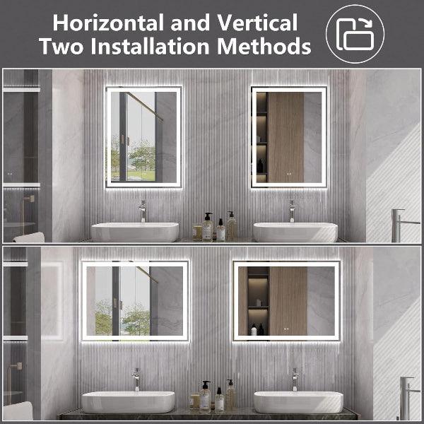 LED Bathroom Mirror, Lighted Mirror, Bathroom Vanity Mirror Dimmable Lights, Auto-Off Defogging, IP44 Waterproof Temperature Adjustable - MIRRORONS