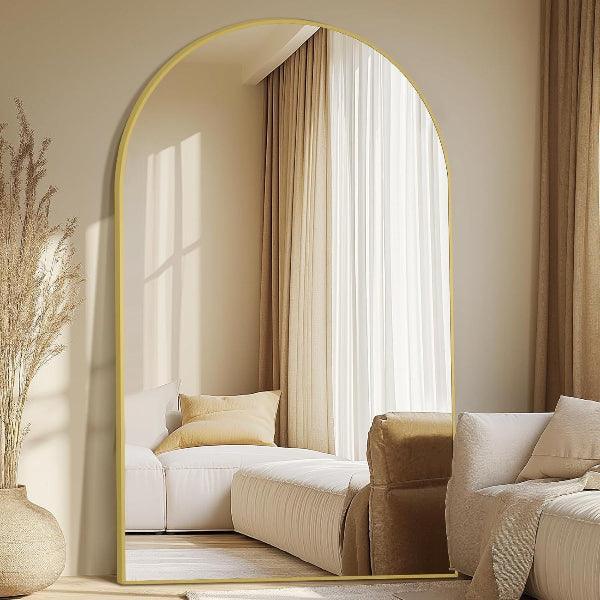 MELOMOIR Arched Full Length Mirror, Oversized Floor Mirror Freestanding, Large Full Body Mirror for Bedroom Living Room, Gold Mirror Full Length with Tempered Glass, Wall Mirror Full Length - MIRRORONS