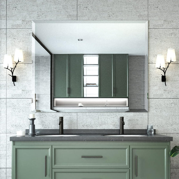 Beveled Mirror, Bathroom Mirrors for Wall, Frameless Rectangle Bathroom Mirror with Beveled Edge, Hangs Horizontally or Vertically, Upgraded Packing - MIRRORONS