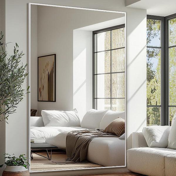 MELOMOIR Oversized Floor Mirror, Free Standing Leaning or Hanging, Suitable for Bedroom Living Room Home Gym Cloakroom, Thin Aluminum Frame, Tempered Glass, Silver - MIRRORONS