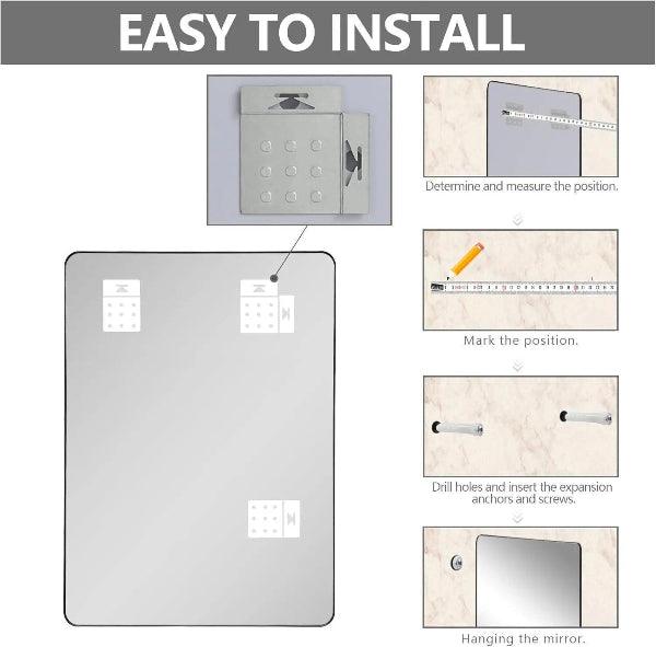 Black Bathroom Mirror, Black Wall Mirror, Matte Black Bathroom Vanity Mirror with Rounded Corner, Shatterproof (Horizontal/Vertical) - MIRRORONS