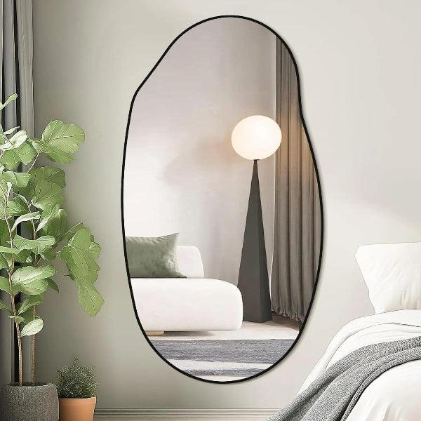 Irregular Wall Mirror, Black Asymmetrical Bathroom Mirror, Oval Aesthetic Mirror, Full Length Mirror, Shatterproof Black Bathroom Mirrors - MIRRORONS