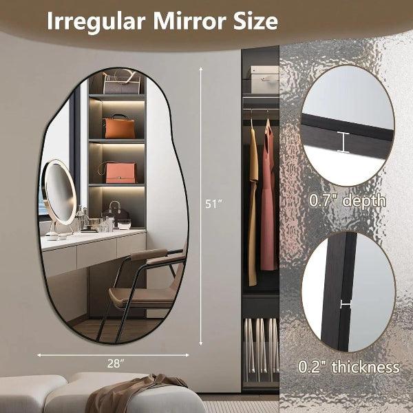 Irregular Wall Mirror, Black Asymmetrical Bathroom Mirror, Oval Aesthetic Mirror, Full Length Mirror, Shatterproof Black Bathroom Mirrors - MIRRORONS