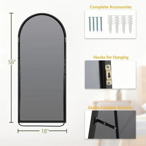 MELOMOIR Arched Full Length Mirror, Black Floor Mirror for Bedroom, Living Room, Gym, Dorm - MIRRORONS