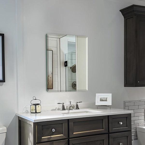 Beveled Mirror, Wall Mirror, Frameless Rectangle Bathroom Mirror with Beveled Edge, Hangs Horizontally or Vertically. Rounded Corner Tempered Mirror - MIRRORONS