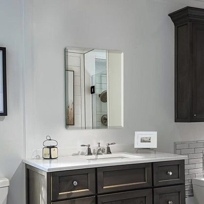 Beveled Mirror, Wall Mirror, Frameless Rectangle Bathroom Mirror with Beveled Edge, Hangs Horizontally or Vertically. Rounded Corner Tempered Mirror - MIRRORONS