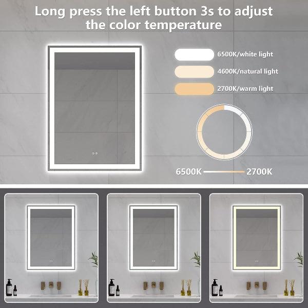 LED Bathroom Mirror, Lighted Mirror, Bathroom Vanity Mirror Dimmable Lights, Auto-Off Defogging, IP44 Waterproof Temperature Adjustable - MIRRORONS