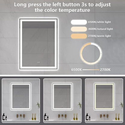 LED Bathroom Mirror, Lighted Mirror, Bathroom Vanity Mirror Dimmable Lights, Auto-Off Defogging, IP44 Waterproof Temperature Adjustable - MIRRORONS