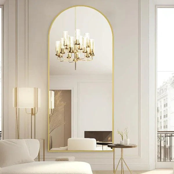 MELOMOIR Large Arched Mirror - Full Length, Extra Large Floor Mirror for Bedroom, Living Room, Gym - Hanging or Leaning - Gold Frame - MIRRORONS