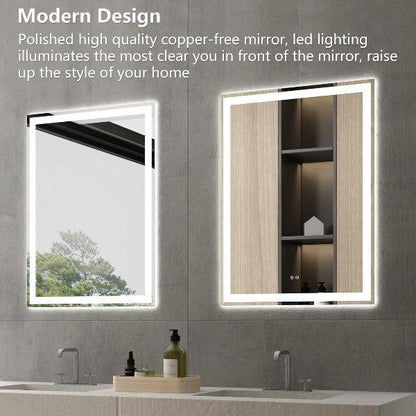LED Bathroom Mirror, Lighted Mirror, Bathroom Vanity Mirror Dimmable Lights, Auto-Off Defogging, IP44 Waterproof Temperature Adjustable - MIRRORONS
