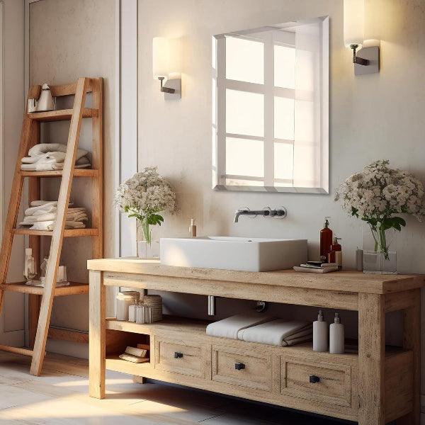 Beveled Mirror, Bathroom Mirrors for Wall, Frameless Rectangle Bathroom Mirror with Beveled Edge, Hangs Horizontally or Vertically, Upgraded Packing - MIRRORONS