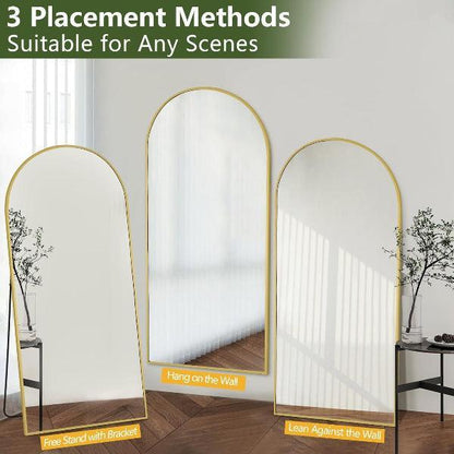 MELOMOIR Large Arched Mirror - Full Length, Extra Large Floor Mirror for Bedroom, Living Room, Gym - Hanging or Leaning - Gold Frame - MIRRORONS