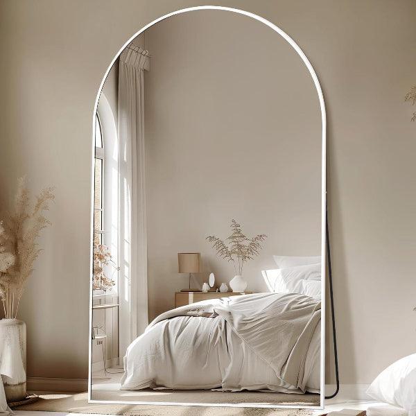 MELOMOIR Oversized Floor Mirror, Free Standing Leaning or Hanging, Suitable for Bedroom Living Room Home Gym Cloakroom, Thin Aluminum Frame, Tempered Glass, White - MIRRORONS