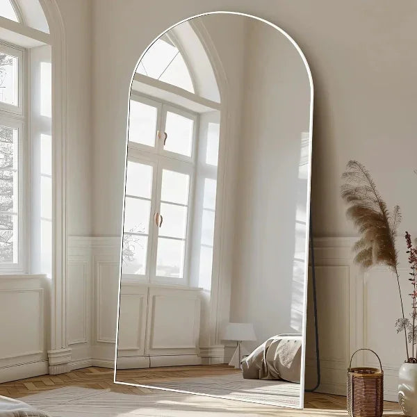 MELOMOIR Oversized Floor Mirror, Free Standing Leaning or Hanging, Suitable for Bedroom Living Room Home Gym Cloakroom, Thin Aluminum Frame, Tempered Glass, White - MIRRORONS