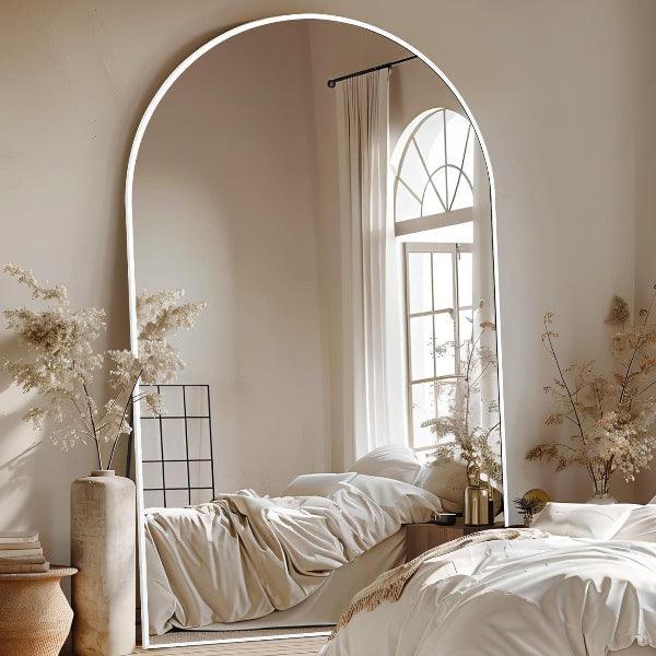 MELOMOIR Oversized Floor Mirror, Free Standing Leaning or Hanging, Suitable for Bedroom Living Room Home Gym Cloakroom, Thin Aluminum Frame, Tempered Glass, White - MIRRORONS