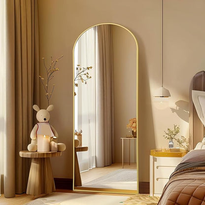 MIRRMUSE Large Arched Mirror - Full Length, Extra Large Floor Mirror for Bedroom, Living Room, Gym - Hanging or Leaning - Gold Frame
