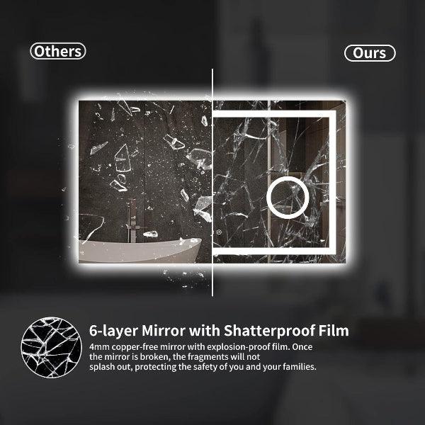 LED Mirror, Vanity Mirror, Wall Mounted Bathroom Mirror with 3X Magnifying Makeup Mirror, 3 Colors Adjustable Dimmable, Shatter-Proof, Anti-Fog - MIRRORONS