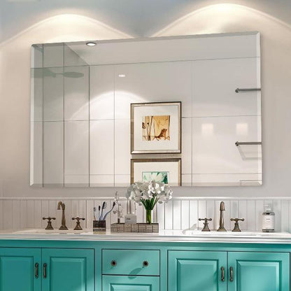 Beveled Mirror, Wall Mirror, Frameless Rectangle Bathroom Mirror with Beveled Edge, Hangs Horizontally or Vertically. Rounded Corner Tempered Mirror - MIRRORONS