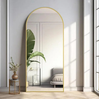 MELOMOIR Large Arched Mirror - Full Length, Extra Large Floor Mirror for Bedroom, Living Room, Gym - Hanging or Leaning - Gold Frame - MIRRORONS