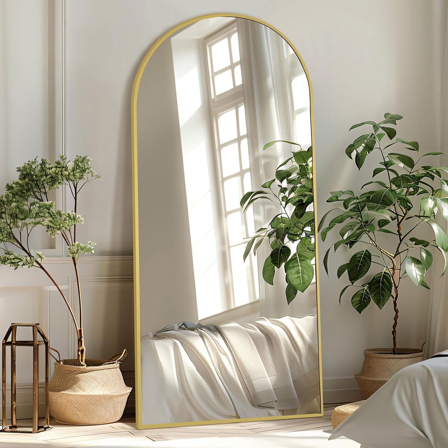 MIRRMUSE Large Arched Mirror - Full Length, Extra Large Floor Mirror for Bedroom, Living Room, Gym - Hanging or Leaning - Gold Frame