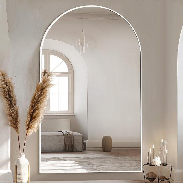 MELOMOIR Oversized Floor Mirror, Free Standing Leaning or Hanging, Suitable for Bedroom Living Room Home Gym Cloakroom, Thin Aluminum Frame, Tempered Glass, White - MIRRORONS