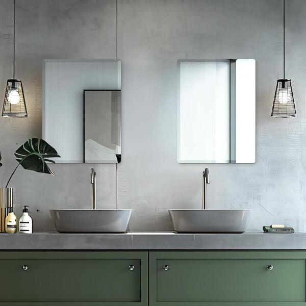 Beveled Mirror, Wall Mirror, Frameless Rectangle Bathroom Mirror with Beveled Edge, Hangs Horizontally or Vertically. Rounded Corner Tempered Mirror - MIRRORONS
