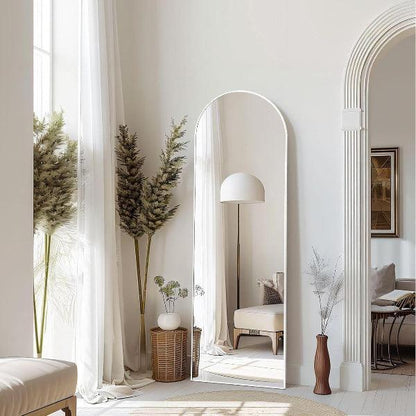 MELOMOIR Arched Full Length Mirror, Free Standing Leaning or Hanging, Thin Aluminum Frame, Tempered Glass, Suitable for Living Room Bedroom Cloakroom Hallway Home Gym, White - MIRRORONS