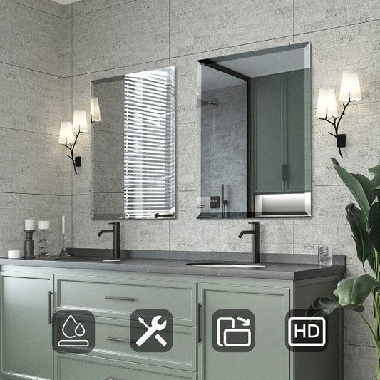 Beveled Mirror, Bathroom Mirrors for Wall, Frameless Rectangle Bathroom Mirror with Beveled Edge, Hangs Horizontally or Vertically, Upgraded Packing - MIRRORONS