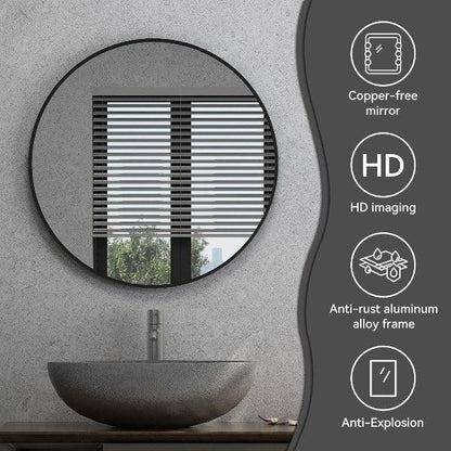 Black Round Mirror, Bathroom Mirrors Shatterproof Round Mirror, Metal Frame Vanity Mirror for Living Room Bedroom Entryways, Copper-Free Mirror - MIRRORONS