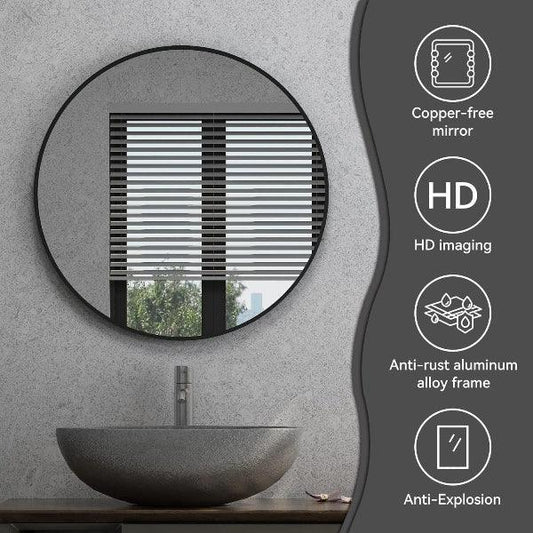 Black Round Mirror, Bathroom Mirrors Shatterproof Round Mirror, Metal Frame Vanity Mirror for Living Room Bedroom Entryways, Copper-Free Mirror - MIRRORONS