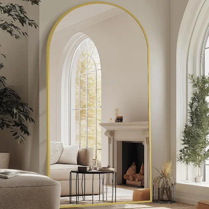 MELOMOIR Arched Full Length Mirror, Oversized Floor Mirror Freestanding, Large Full Body Mirror for Bedroom Living Room, Gold Mirror Full Length with Tempered Glass, Wall Mirror Full Length - MIRRORONS
