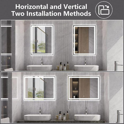 LED Bathroom Mirror, Lighted Mirror, Bathroom Vanity Mirror Dimmable Lights, Auto-Off Defogging, IP44 Waterproof Temperature Adjustable - MIRRORONS